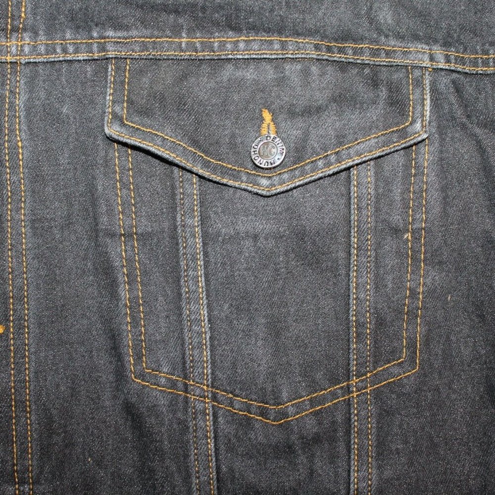 HUNCHO USA XL Black Denim Hip Hop Streetwear Prison Yard Embroidered Jean Jacket - Picture 9 of 12